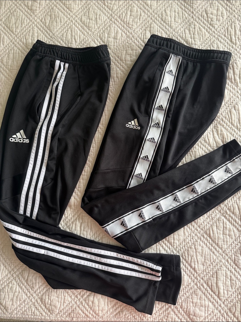 ADIDAS Sz L Youth 13-14 Joggers Black Side Stripes Zipper Sides 2 Pack UNISEX